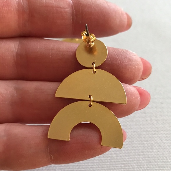 Goldtone Geometric Hinged Dangle Earrings NWOT - Picture 7 of 7